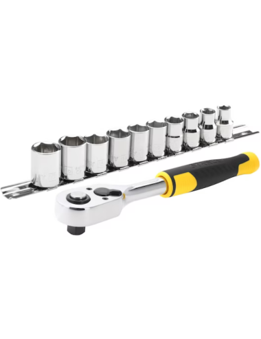 STANLEY ZESTAW KLUCZY 11el. 3/8" + GRZECHOTKA 72T