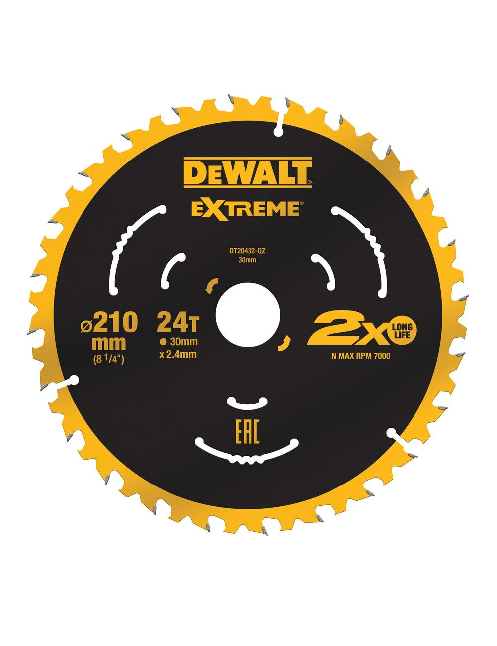 PIŁA TARCZOWA DO CIĘCIA DREWNA 210X30X2,4MM, 24 ZĘBY, EXTREME DEWALT DT20432-QZ