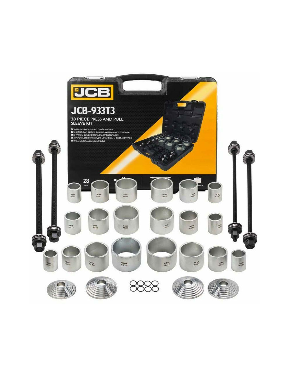 JCB ZESTAW ŚCIĄGACZY TULEI WAHACZA, ŁOŻYSK 28el.