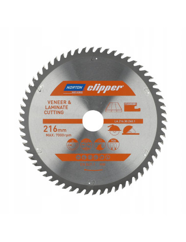 NORTON PIŁA TARCZOWA 216mm x 30mm x 60z LAMINATY I FORNIR (2,6/1,8)
