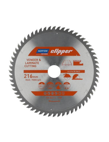 NORTON PIŁA TARCZOWA 216mm x 30mm x 60z LAMINATY I FORNIR (2,3/1,8)