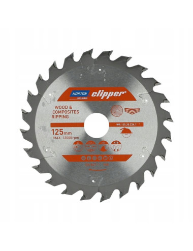 NORTON PIŁA TARCZOWA 125mm x 20mm x 24z DREWNO I KOMPOZYTY ATB (2,6 / 1,6)