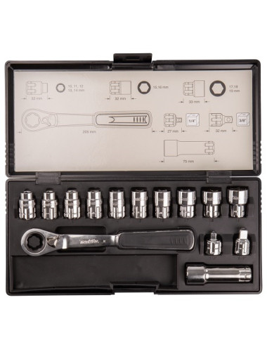 MAKITA ZESTAW NASADEK+KLUCZ Z ADAPTEREM 1/4" 3/8" 14el B-65595