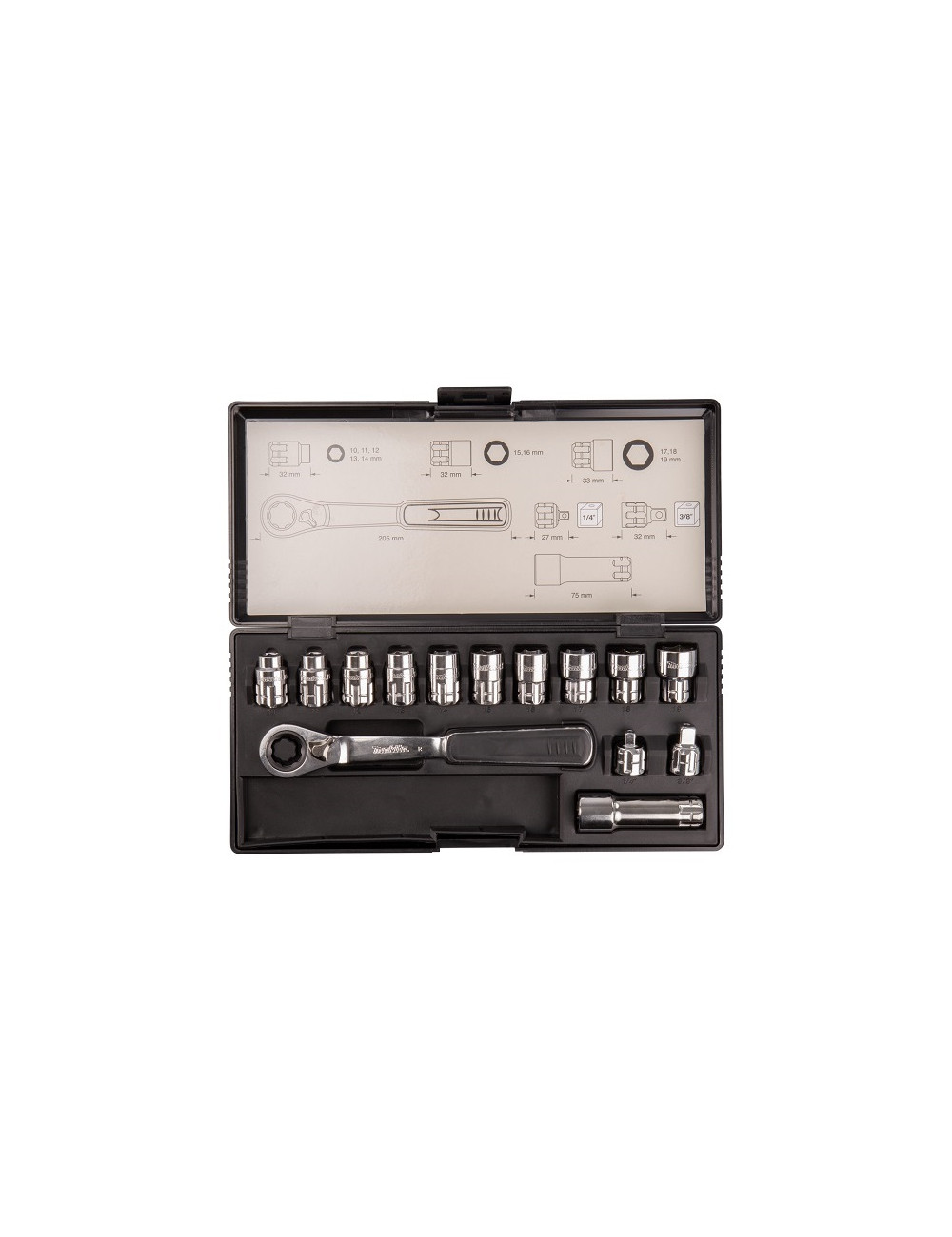 MAKITA ZESTAW NASADEK+KLUCZ Z ADAPTEREM 1/4" 3/8" 14el B-65595