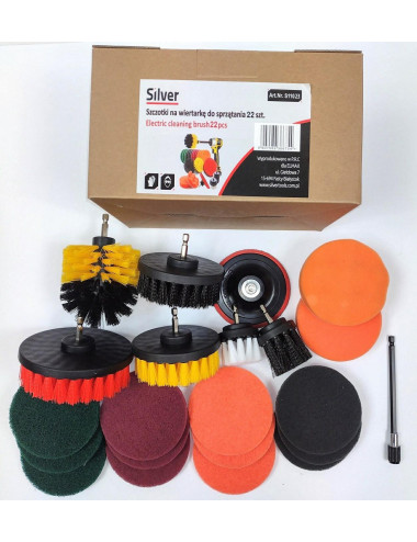 SZCZOTKI DO CZYSZCZENIA NA WKRĘTARKĘ 22 ELEMENTY SILVER