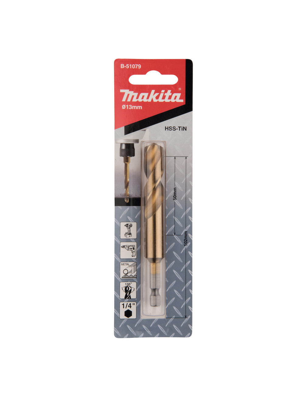 MAKITA WIERTŁO DO METALU HSS-TIN 1/4" HEX 13,0x102mm B-51079