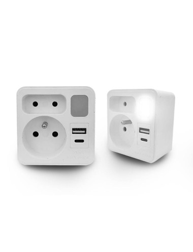 ROZGAŁĘŹNIK DWUKROTNY Z LAMPKĄ 1x USB + 1x USB C