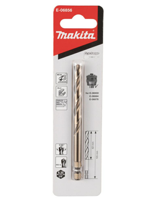 MAKITA WIERTŁO PROWADZĄCE PROWADZĄCE DO OTWORNIC TCT HSS-Co 1/4"HEX 7,1x62 105mm METAL,ALU,STAL NIERDZEWNA