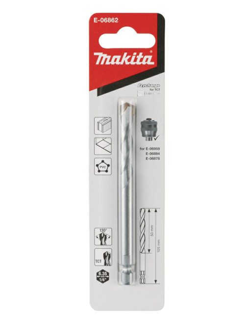 MAKITA WIERTŁO PROWADZĄCE DO OTWORNIC TCT 1/4" HEX 7,1x62 105mm CEGŁA, CERAMIKA, PVC