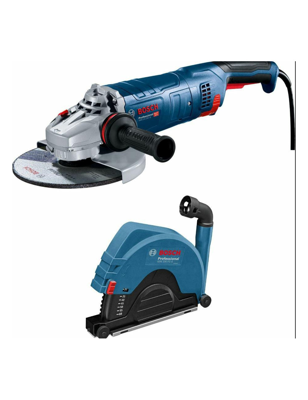 BOSCH SZLIFIERKA KĄTOWA 230mm 2400W GWS 24-230 JZ ŁAG.ROZR. + OSŁONA GDE 230 FC-S