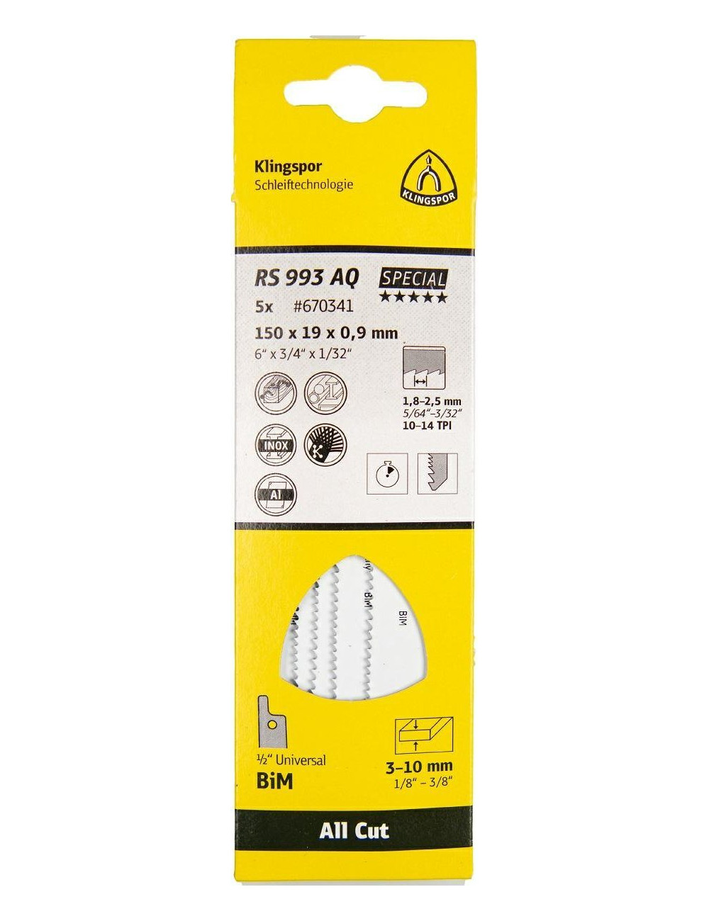 KLINGSPOR BRZESZCZOT DO PIŁY SZABLASTEJ 150x19x0,9mm RS 993 AQ 5szt.