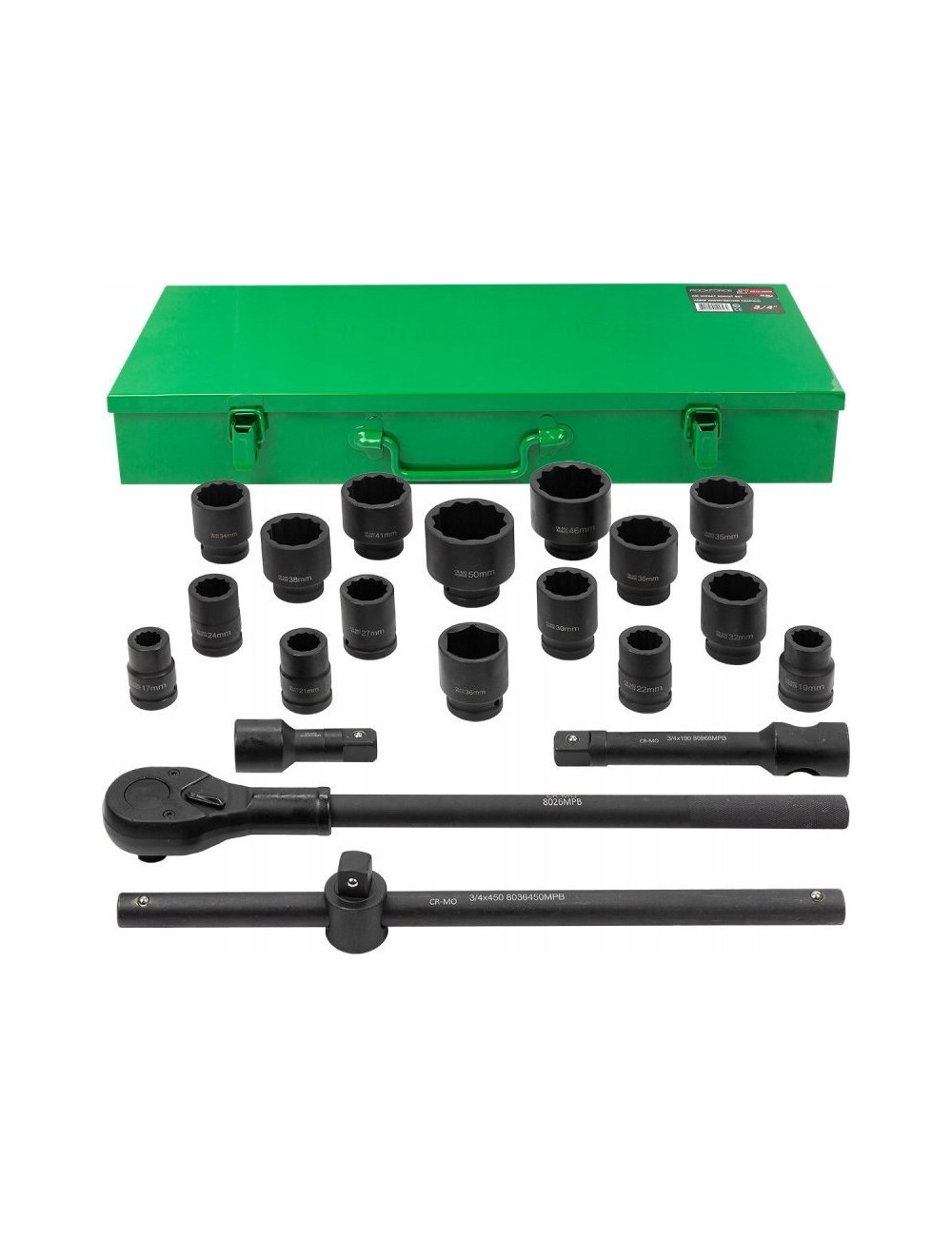 ROCKFORCE ZESTAW KLUCZY UDAROWYCH 21el. 3/4" 12KĄT. 17-50mm
