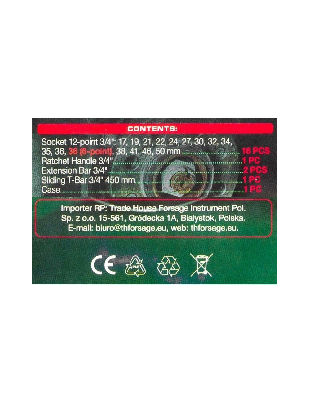 ROCKFORCE ZESTAW KLUCZY UDAROWYCH 21el. 3/4" 12KĄT. 17-50mm