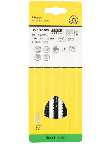 KLINGSPOR BRZESZCZOT DO WYRZYNARKI 130x8x1,25mm JS 302 WQ 5szt.