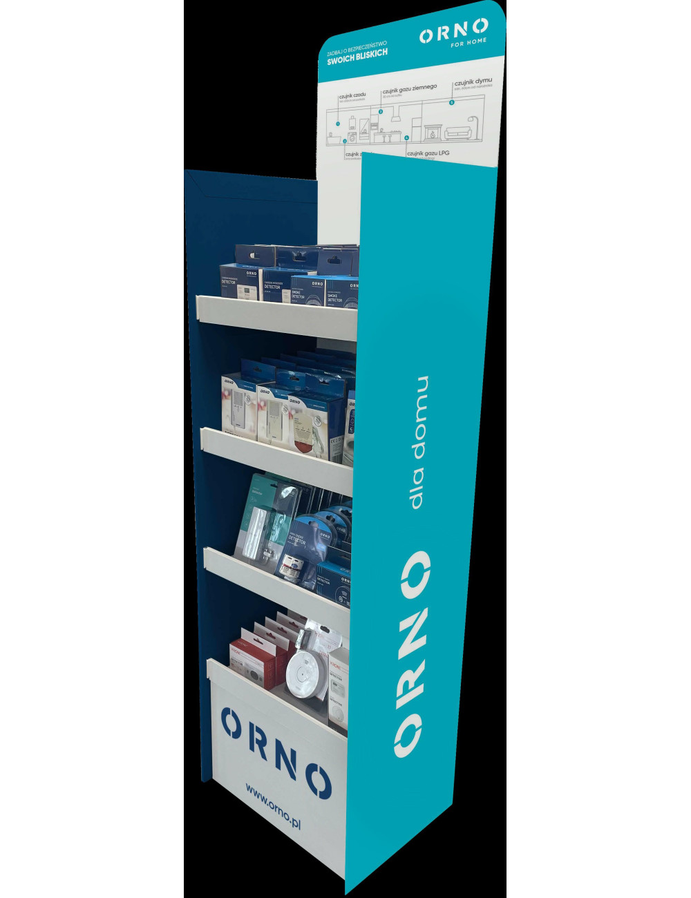 ORNO STAND KARTOWNOWY 4-PÓŁKI 50cm WYS. 150cm + DETEKTORY