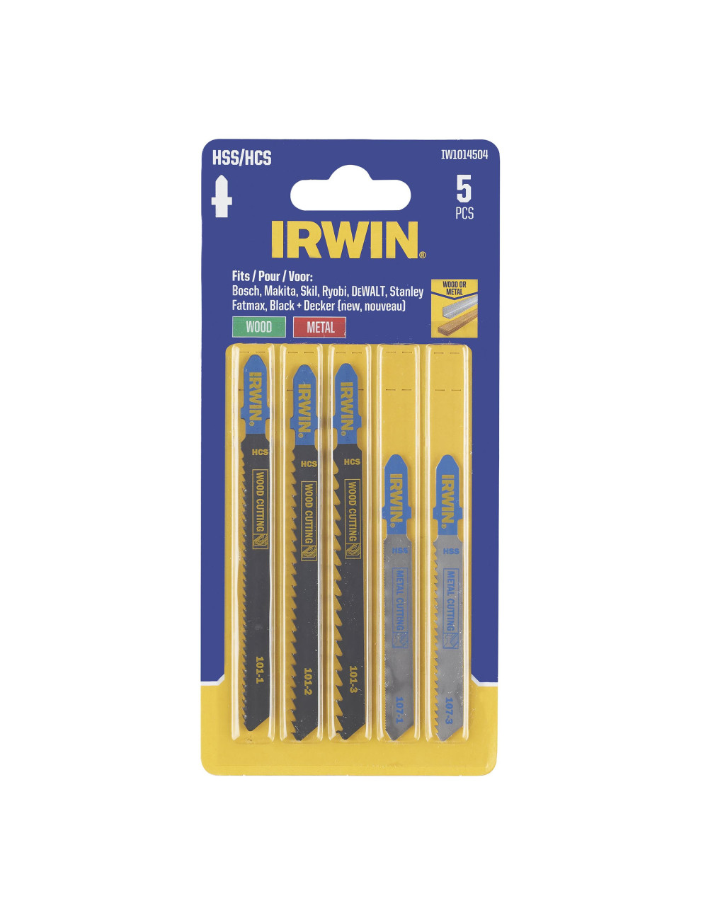 IRWIN BRZESZCZOT HCS HSS DO WYRZYNARKI TYP T KOMPLET 5szt. METAL i drewna, w blistrze