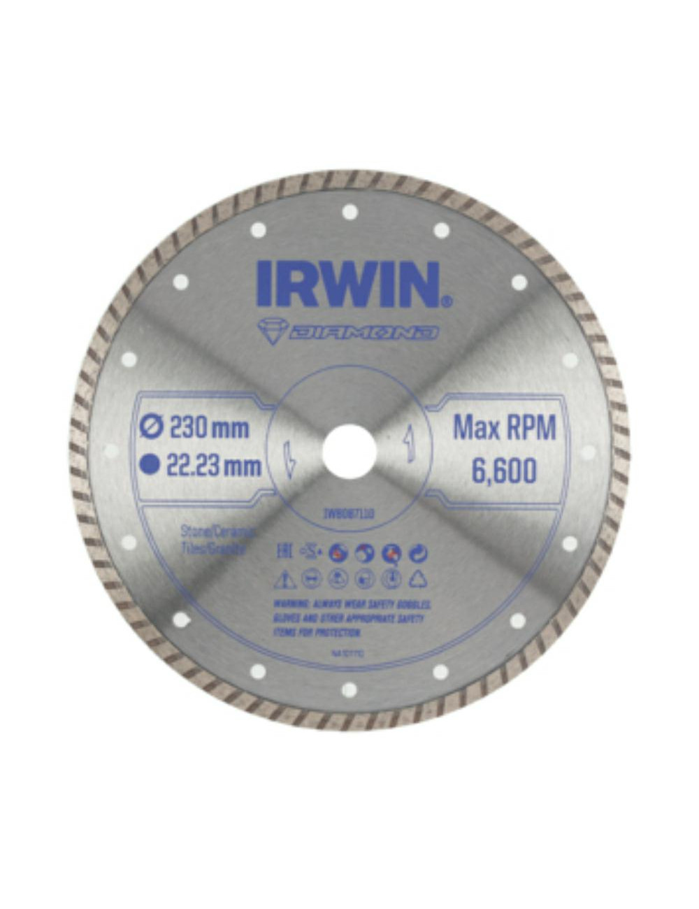 IRWIN TARCZA DIAMENTOWA 230mm x 22,23mm PEŁNA do kamienia, cegieł, płytek, marmuru i granitu