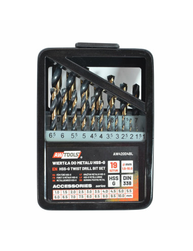 AWTOOLS WIERTŁO METAL HSS M2 KOMPLET 19 sztuk PREMIUM
