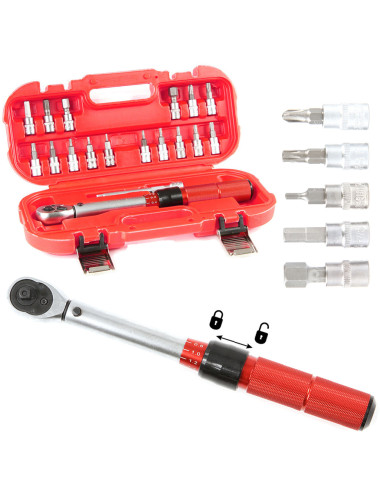 KLUCZ DYNAMOMETRYCZNY Z NASADKAMI 1/4" 5-24Nm