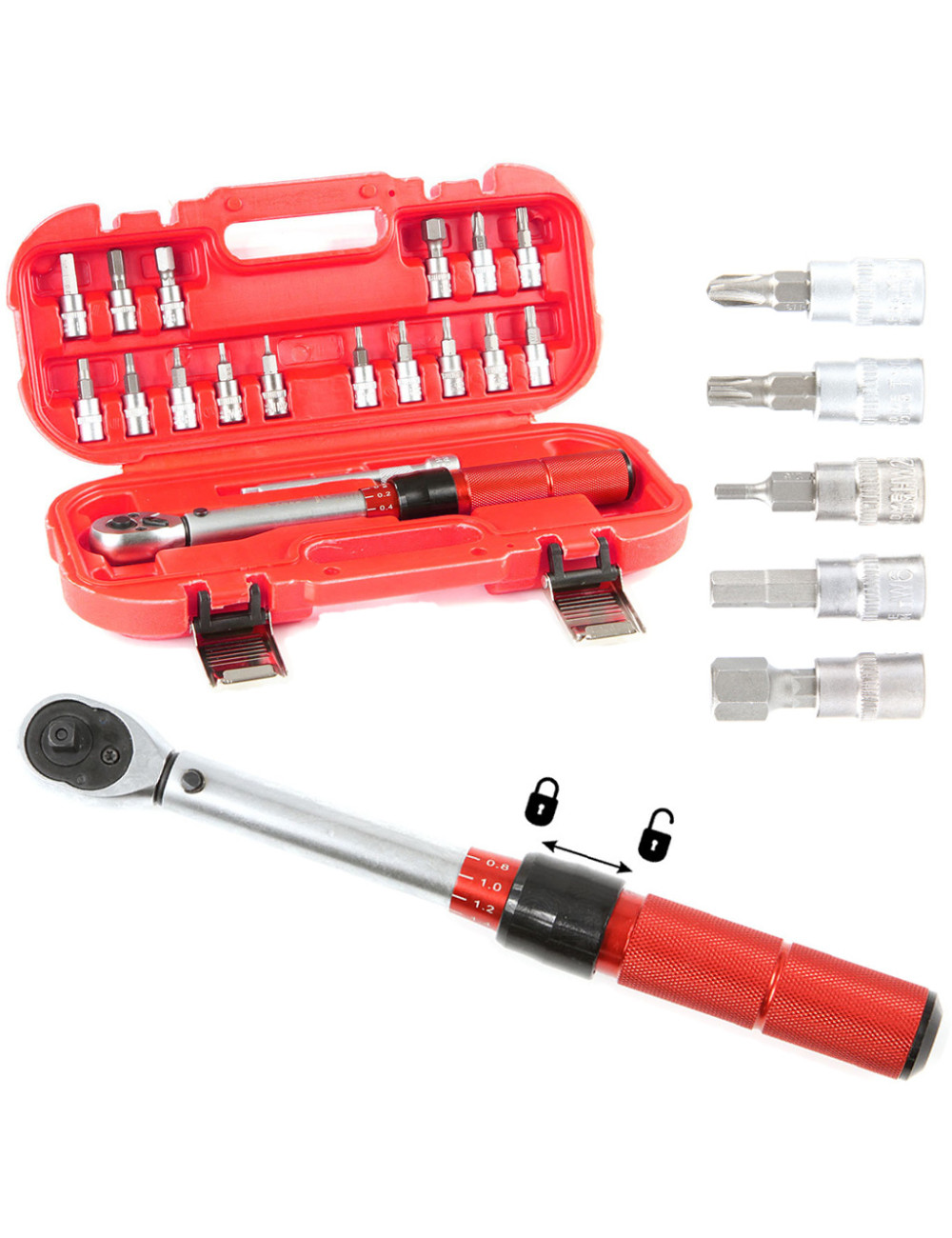 KLUCZ DYNAMOMETRYCZNY Z NASADKAMI 1/4" 5-24Nm