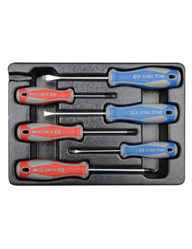 KING TONY ZESTAW WKRĘTAKÓW 6 cz. KRZYŻAK No.0 x 60. No.1 x 80. No.2 x 100. PŁASKIE 3 x 75. 5.5 x 100. 6.5 x 150. WKŁAD DO WÓZKA