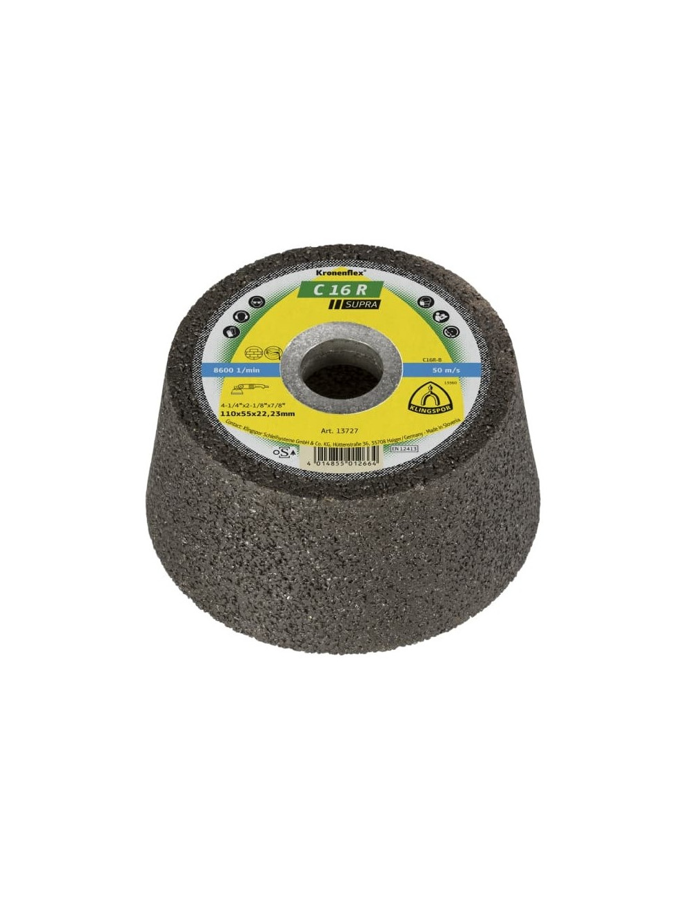 KLINGSPOR ŚCIERNICA GARNKOWA STOŻKOWA C16R_SUPRA 110mm x 55mm x 22mm