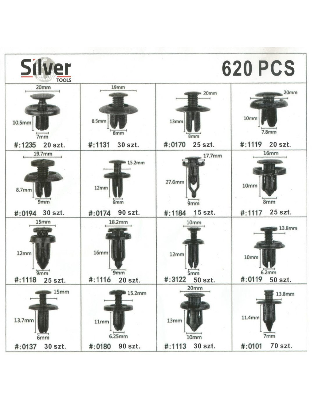 SPINKI KOŁKI DO TAPICERKI 620szt SILVER