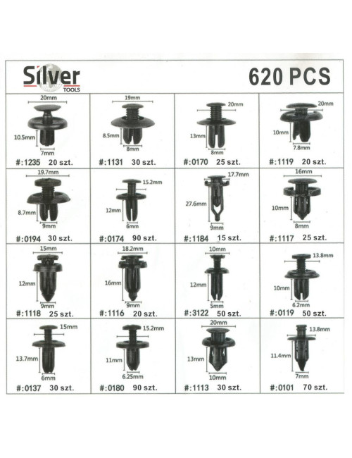 SPINKI KOŁKI DO TAPICERKI 620szt SILVER