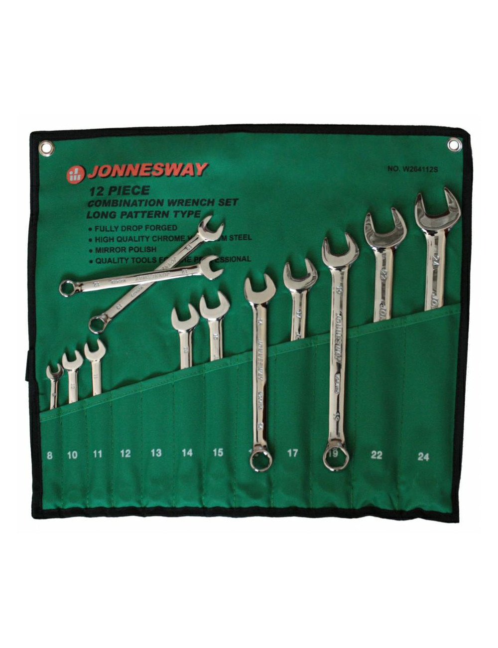 JONNESWAY KLUCZE PŁASKO OCZKOWE 12szt 6 KĄTNE DŁUGIE W264112S