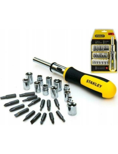 STANLEY WKRĘTAK Z GRZECHOTKĄ + 29 KOŃCÓWEK I NASADEK