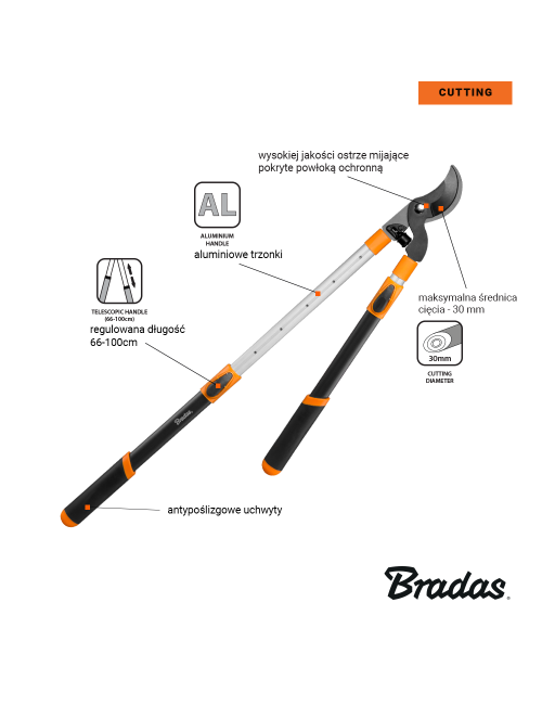 BRADAS SEKATOR DO GAŁĘZI V-SERIES-P OSTRZE MIJAJĄCE 30mm TELESKOPOWY ALUMINIOWY