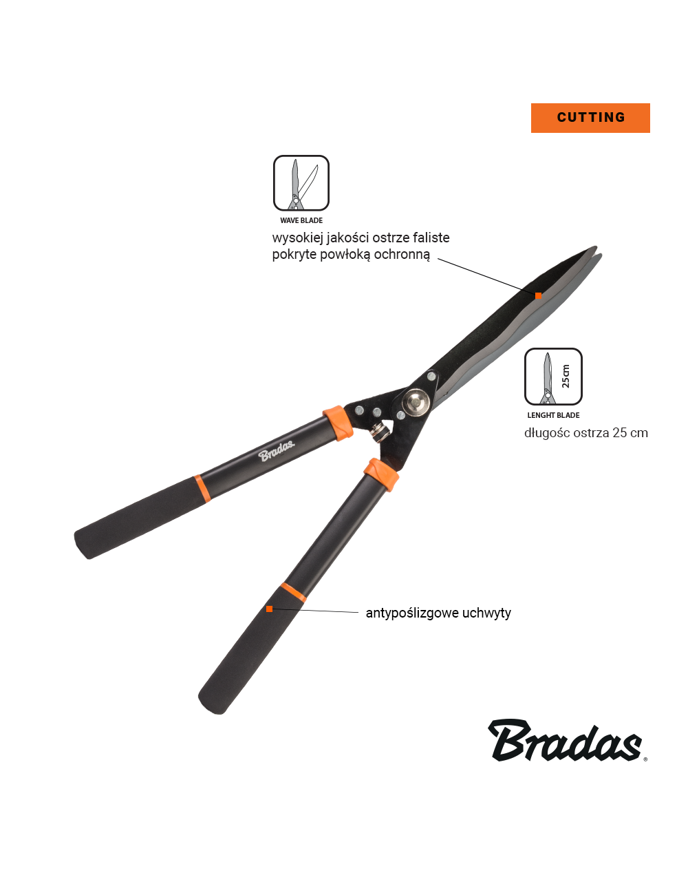 BRADAS NOŻYCE DO ŻYWOPŁOTU V-SERIES OSTRZE FALISTE