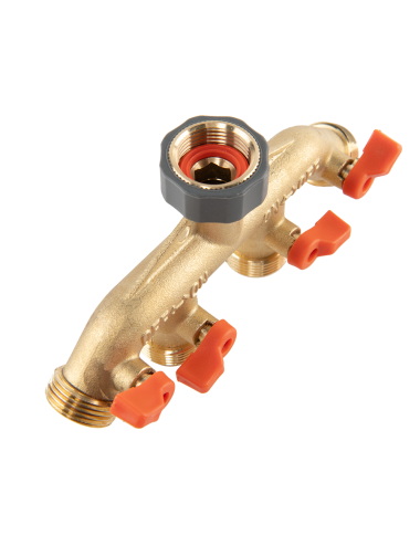 BRADAS ROZDZIELACZ 4-DROŻNY GW 3/4"x GZ 3/4" MOSIĄDZ Z ZAWORAMI BRASS SOFT