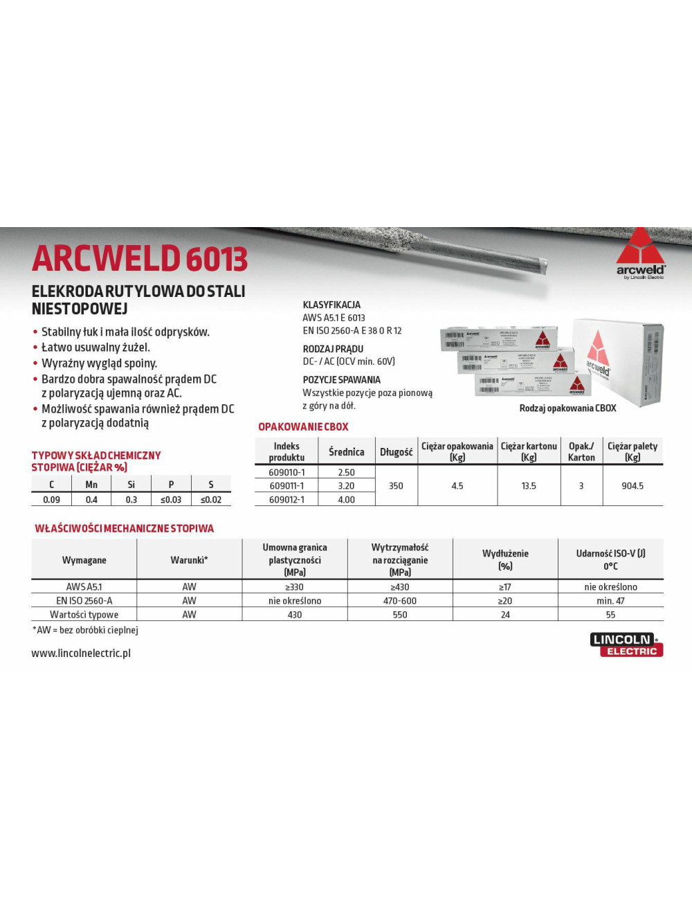 LINCOLN ELEKTRODA ARCWELD 6013 FI 2,5 4,5kg