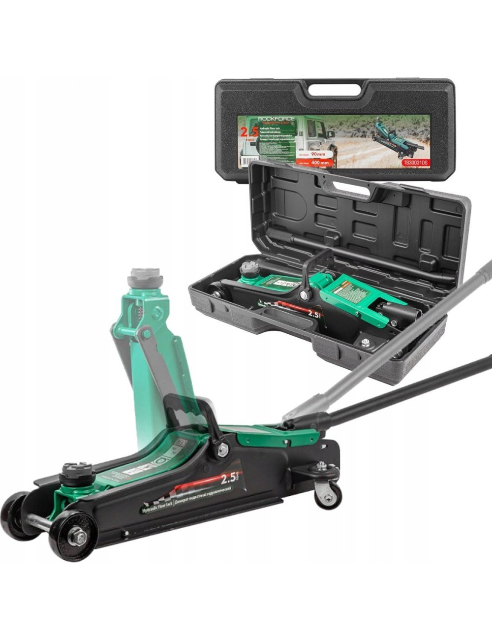 ROCKFORCE DŹWIGNIK ŻABA 2,5T WALIZKA 90-400mm LEWAREK