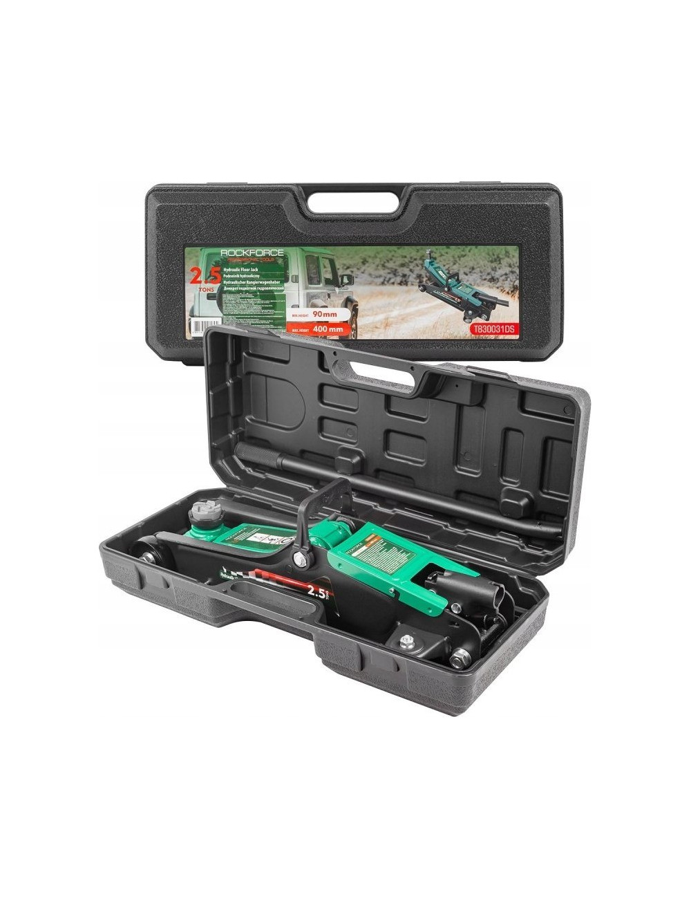 ROCKFORCE DŹWIGNIK ŻABA 2,5T WALIZKA 90-400mm LEWAREK
