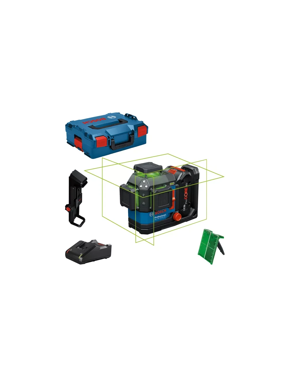 BOSCH LASER PŁASZCZYZNOWY GLL 18V-120-33 CG ZIELONY 1x4,0Ah +KLAMRA DK 20 +LB136