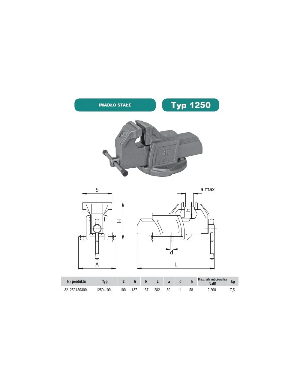 BISON-BIAL IMADŁO STAŁE 100mm TYP 1250-100