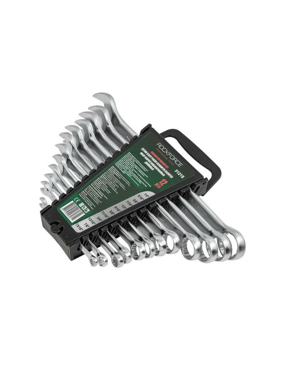 Rockforce Zestaw Kluczy Calowych Płasko-Oczkowych 12 el. | Stal CrV | DIN 3113