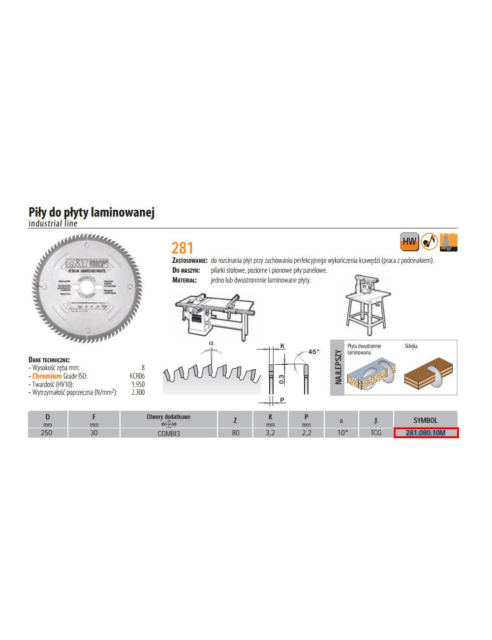 CMT PIŁA DO PŁYTY LAMINOWANEJ HM CMT