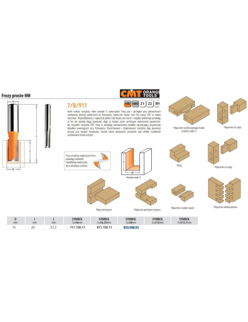 CMT FREZ PROSTY KRÓTKI HM D=15 I=20 L=57,2 S=8