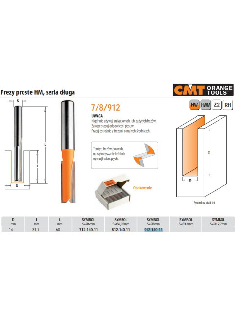 CMT FREZ PROSTY DŁUGI HM D=14 I=31,7 L=60 S=8