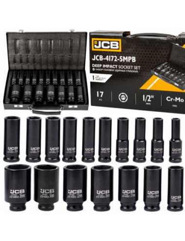 JCB NASADKI UDAROWE DŁUGIE KOMPLET 17el.1/2" 6-KĄT 10-36mm