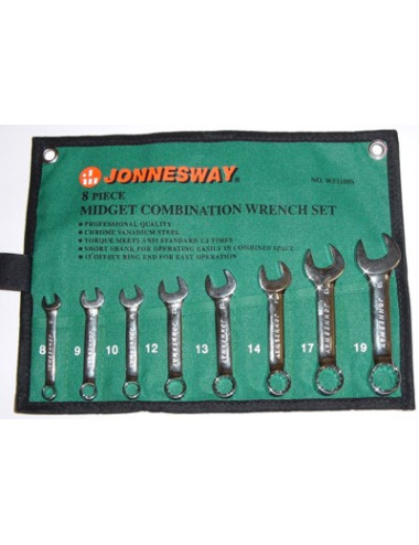 JONNESWAY KLUCZE PŁASKO-OCZKOWE KRÓTKIE 8szt.W53108S