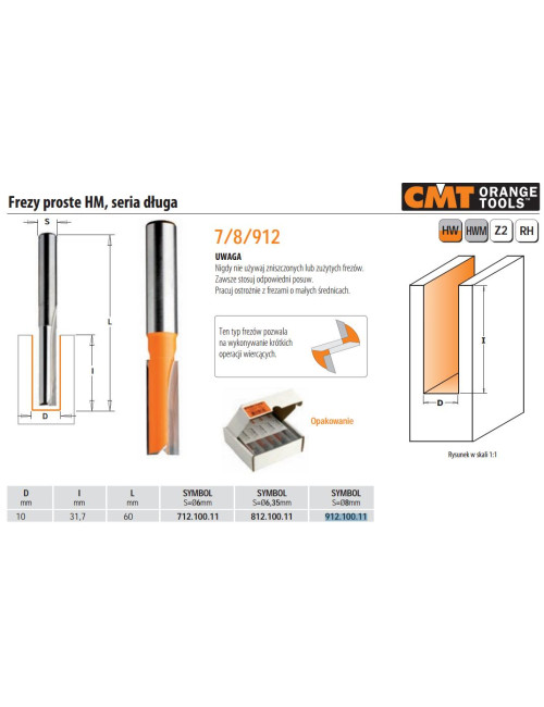 CMT FREZ PROSTY DŁUGI HM D=10 I=31,7 L=60 S=8