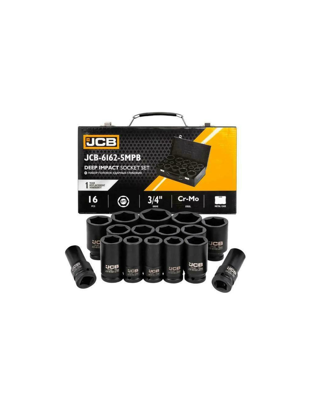 JCB NASADKI UDAROWE DŁUGIE ZESTAW 16 ELEMENTÓW 3/4" 6-KĄTNE (17-50mm)