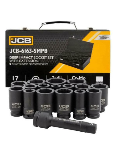 JCB NASADKI UDAROWE DŁUGIE ZESTAW 17 ELEMENTÓW 3/4" 6-KĄTNE (17-50mm)