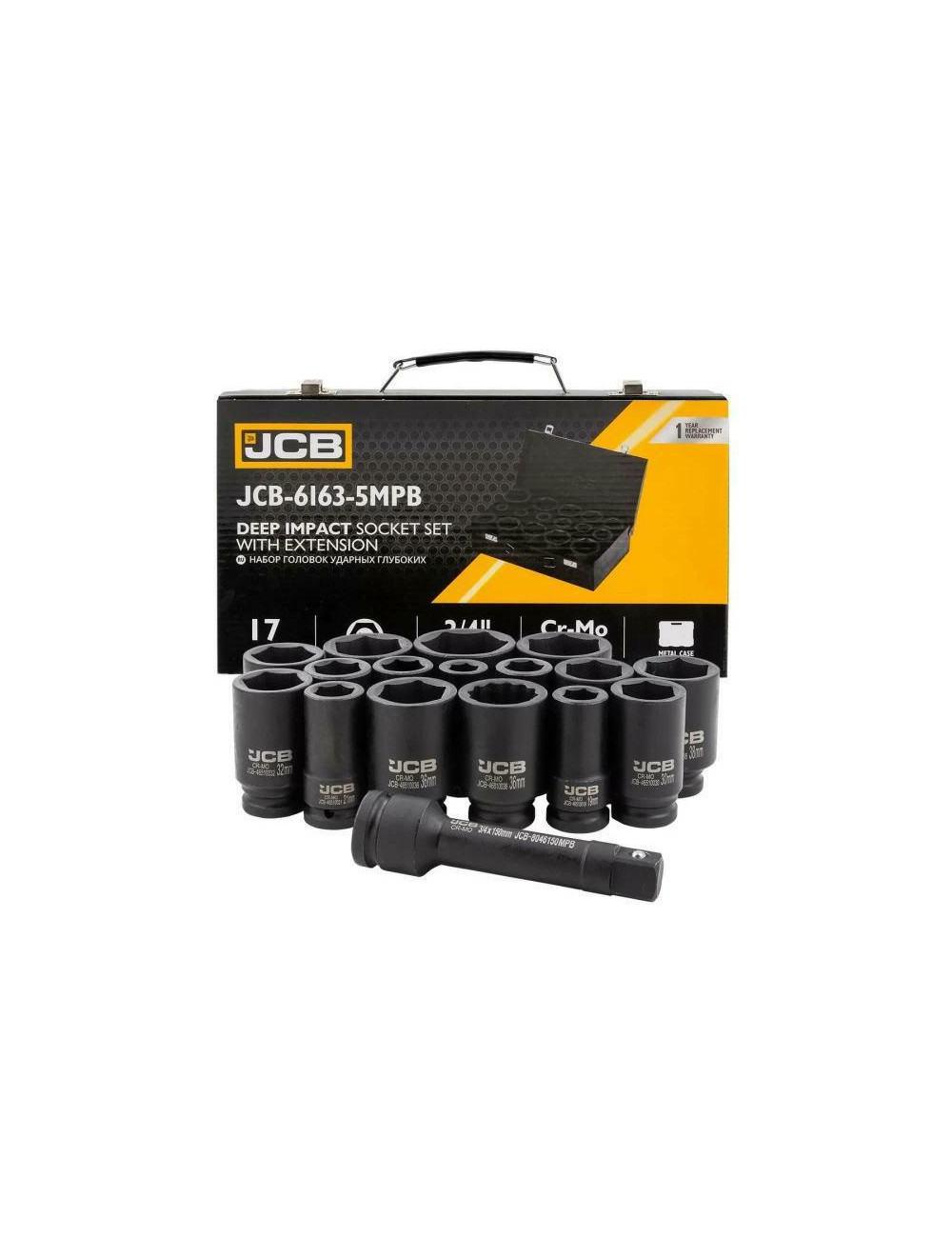 JCB NASADKI UDAROWE DŁUGIE ZESTAW 17 ELEMENTÓW 3/4" 6-KĄTNE (17-50mm)