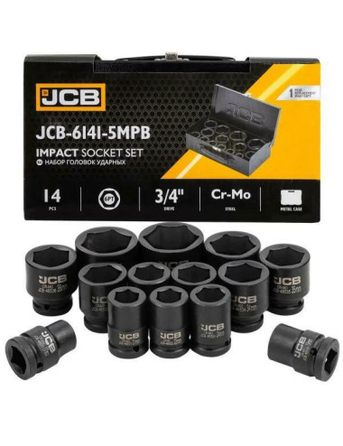 JCB NASADKI UDAROWE ZESTAW 14elementy 3/4" 6-KĄTNE (17-50mm)