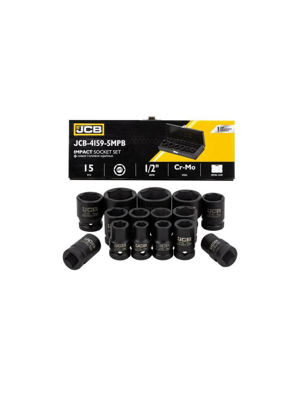 JCB NASADKI UDAROWE ZESTAW 15el.1/2" 6-KĄT 10-32mm